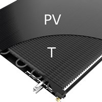 Doorsnede van een PVT-paneel: bovenop de PV-laag die stroom opwekt, daaronder de thermische laag met buizen die warmte opvangt.